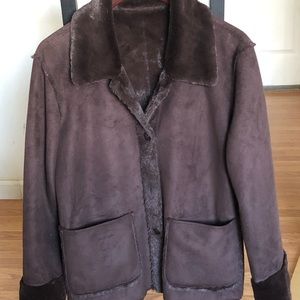 Faux suede faux fur reversible jacket